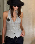 0122stepll Striped Halter Tailored Knit Vest