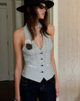 0122stepll Striped Halter Tailored Knit Vest