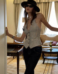 0122stepll Striped Halter Tailored Knit Vest