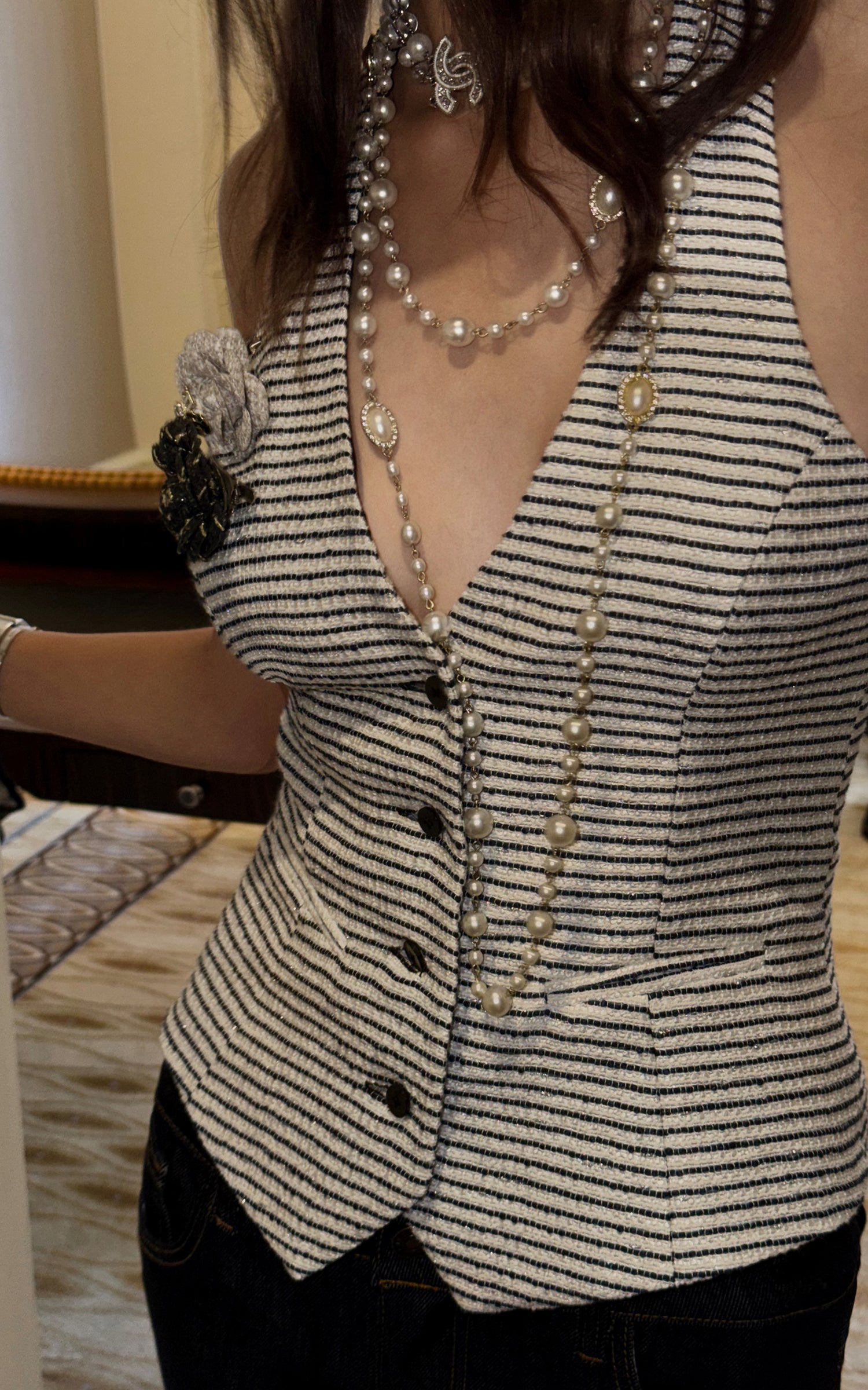 0122stepll Striped Halter Tailored Knit Vest