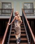 0122stepll Abstract Halter Draped Maxi Dress