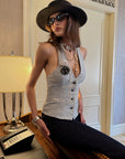 0122stepll Striped Halter Tailored Knit Vest