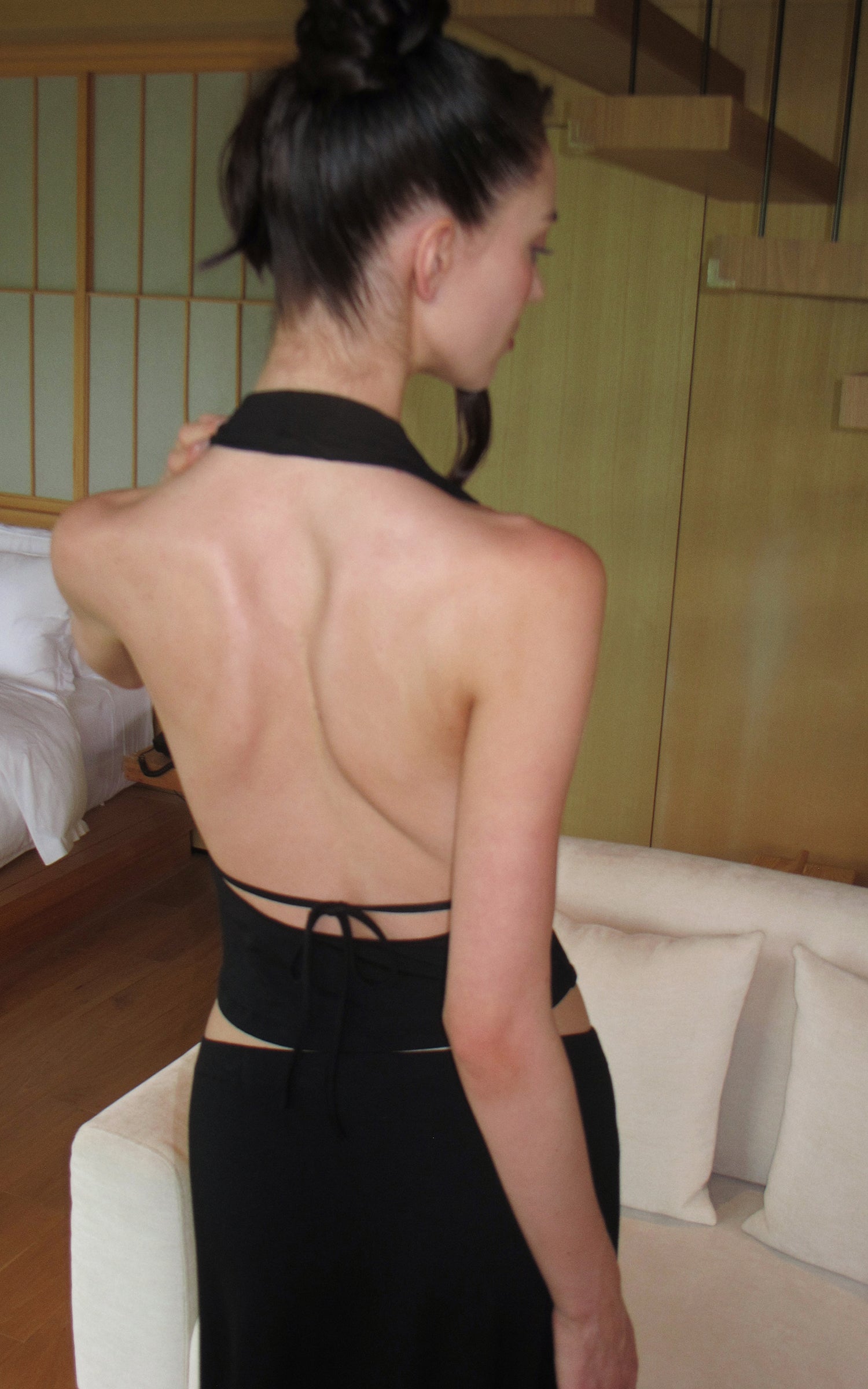 0122stepll Haut halter à décolleté plongeant &amp; Ensemble jupe maxi à taille basse