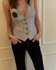 0122stepll Striped Halter Tailored Knit Vest