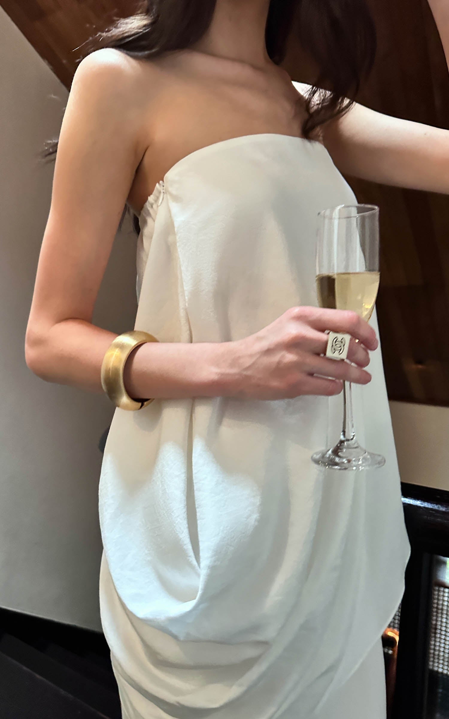 0122stepll Draped Strapless Top &amp; Ruched Maxi Skirt Set
