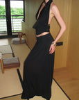 0122stepll Haut halter à décolleté plongeant & Ensemble jupe maxi à taille basse