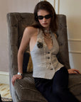 0122stepll Striped Halter Tailored Knit Vest