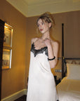 0122stepll Lace-Trim Asymmetric Satin Slip Dress