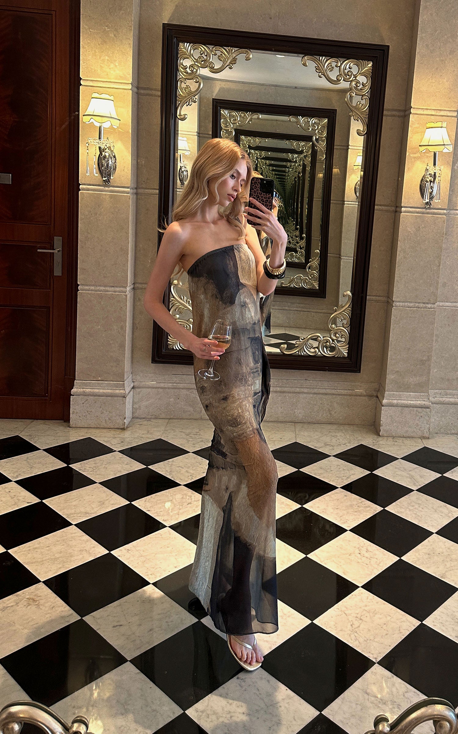 0122stepll Abstract Halter Draped Maxi Dress