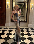 0122stepll Abstract Halter Draped Maxi Dress
