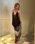 0122stepll Sheer Printed Draped Maxi Skirt