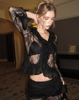 0122stepll Sheer Ruffle Lace Top & Draped Lace Skirt Set