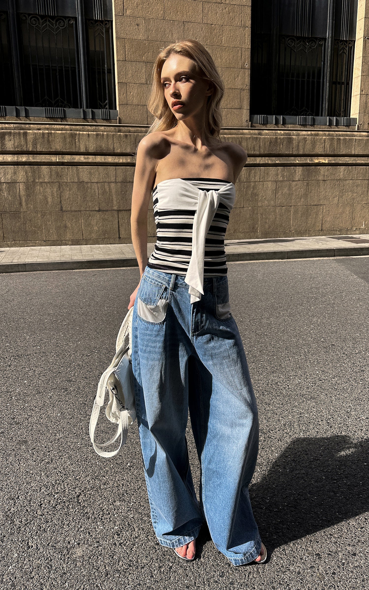 0122stepll Contrast Scarf Stripe Tube Top