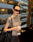 0122stepll Draped Ruched Slim Fit Top