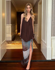 0122stepll Sheer Printed Draped Maxi Skirt
