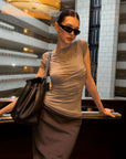 0122stepll Draped Ruched Slim Fit Top