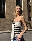 0122stepll Contrast Scarf Stripe Tube Top