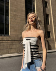 0122stepll Contrast Scarf Stripe Tube Top