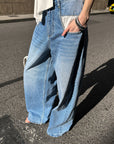 0122stepll Contrast Pocket Wide-Leg Denim Pants