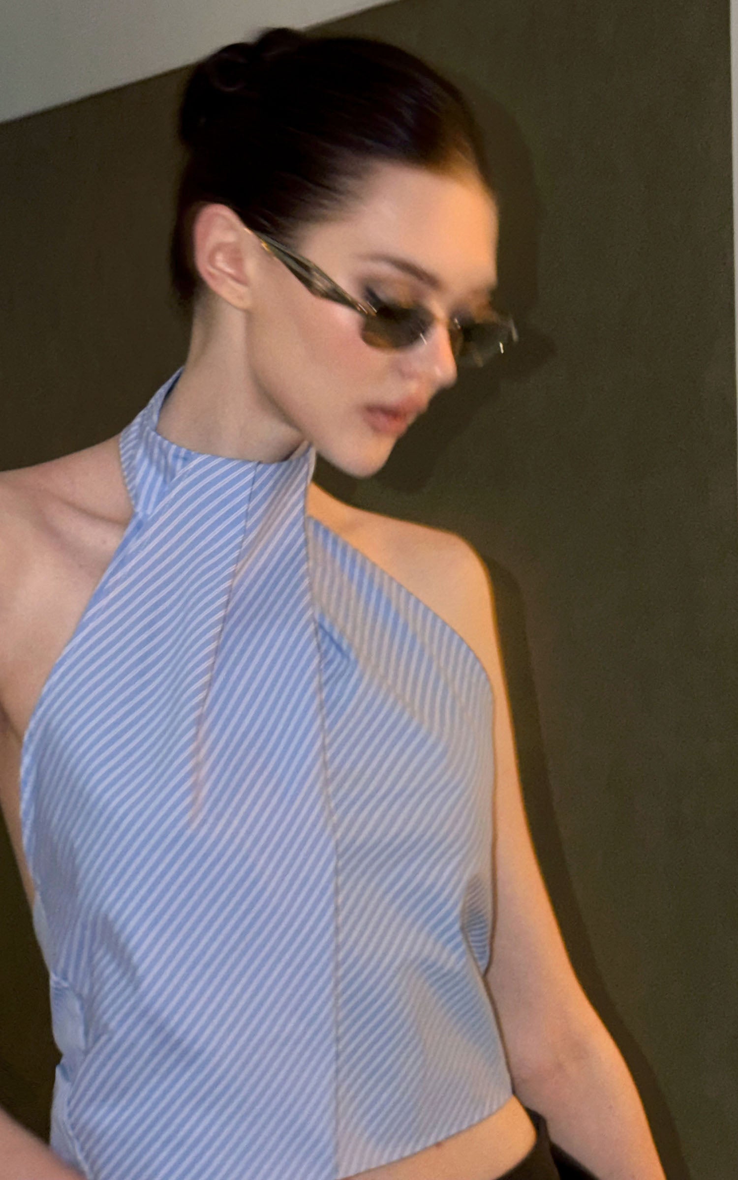 0122stepll Striped Halter Draped Top Vest