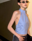 0122stepll Striped Halter Draped Top Vest