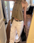 0122stepll Contrast Stitch Wide Leg Denim Pants