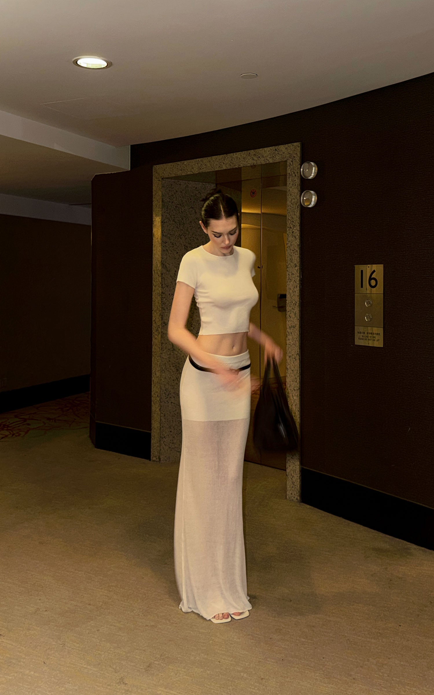 0122stepll Sheer Knit Maxi Skirt &amp; Baby Tee Set
