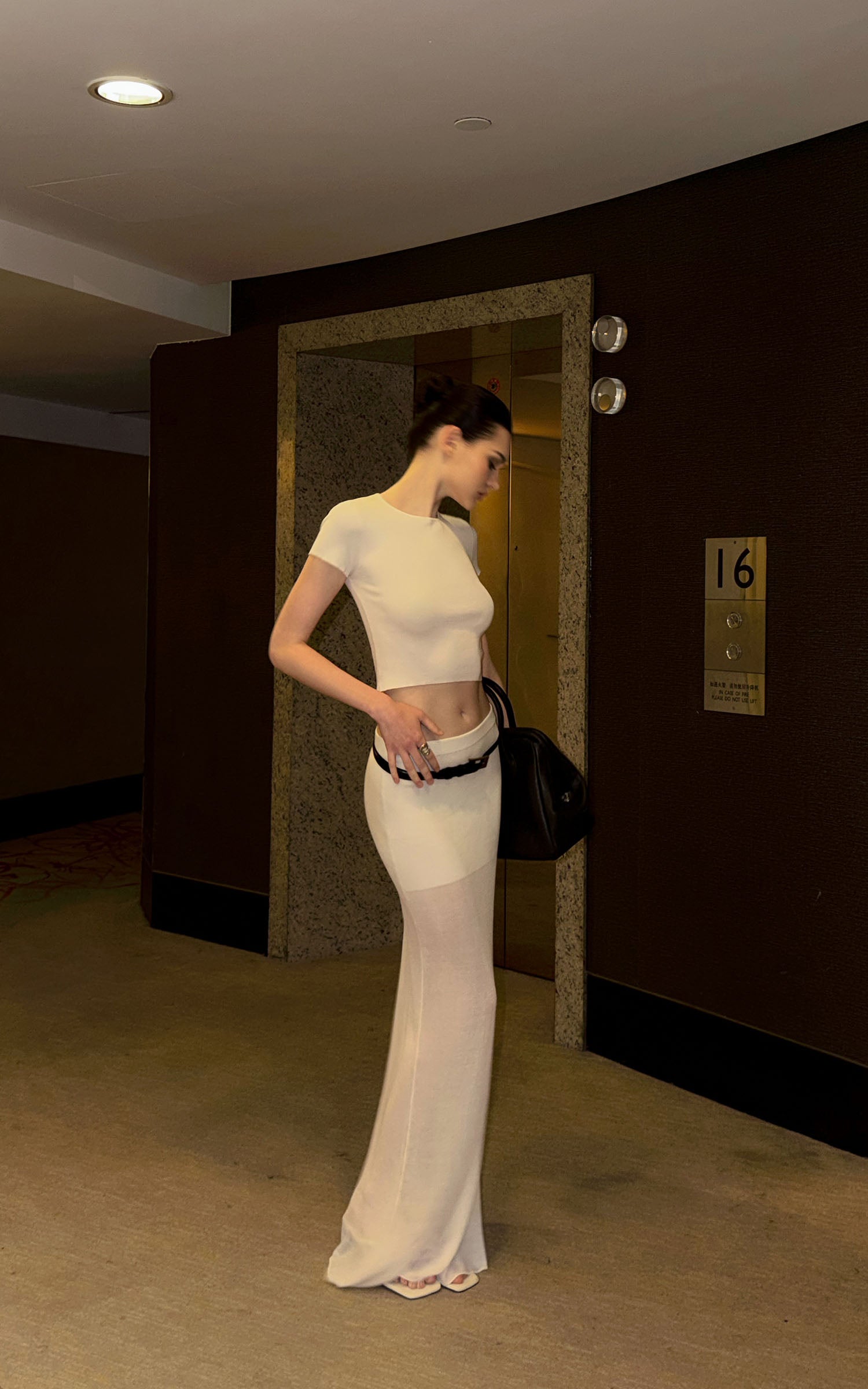0122stepll Sheer Knit Maxi Skirt &amp; Baby Tee Set