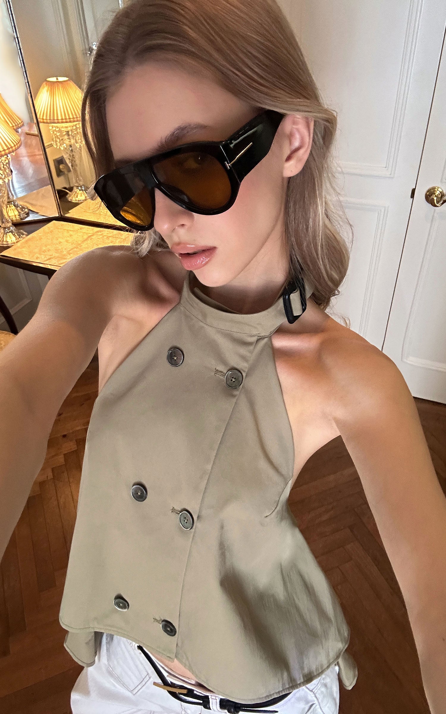 0122stepll Double-Breasted Halter Asymmetric Top