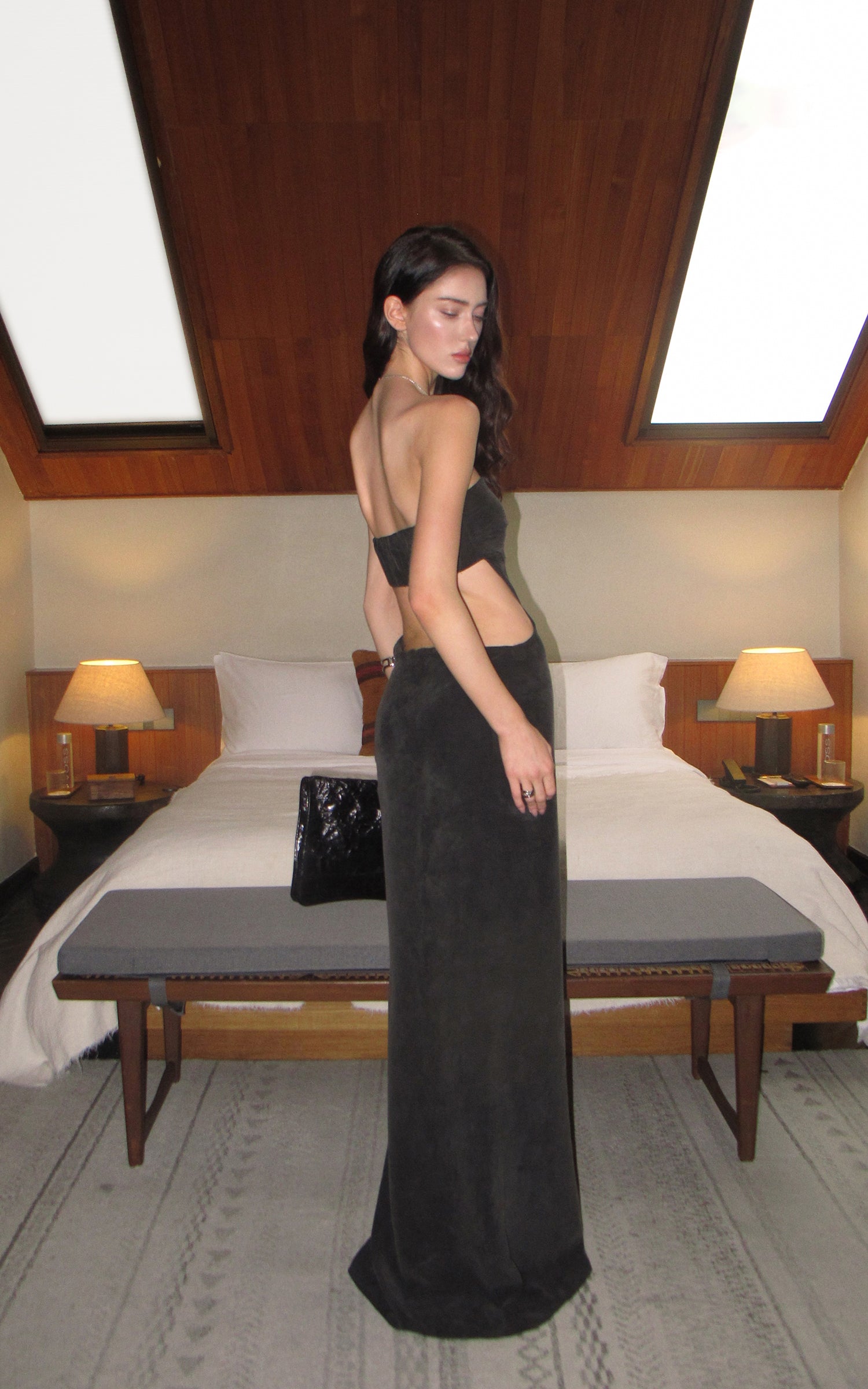 0122stepll Strapless Draped Cut-Out Maxi Dress