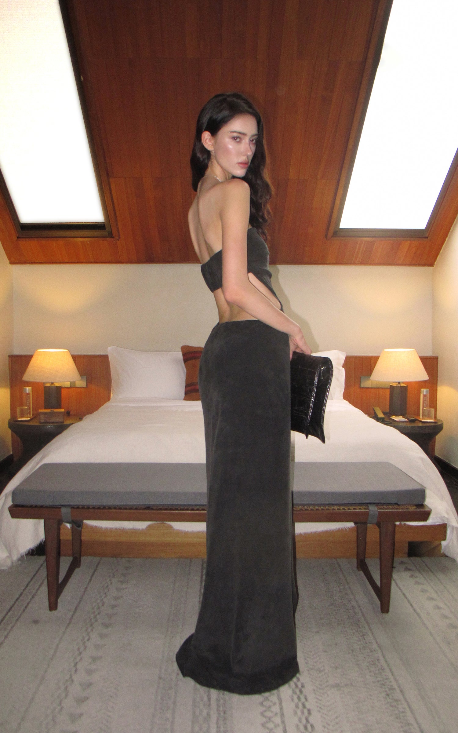 0122stepll Strapless Draped Cut-Out Maxi Dress