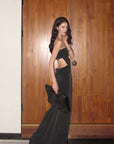 0122stepll Strapless Draped Cut-Out Maxi Dress