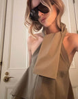 0122stepll Double-Breasted Halter Asymmetric Top
