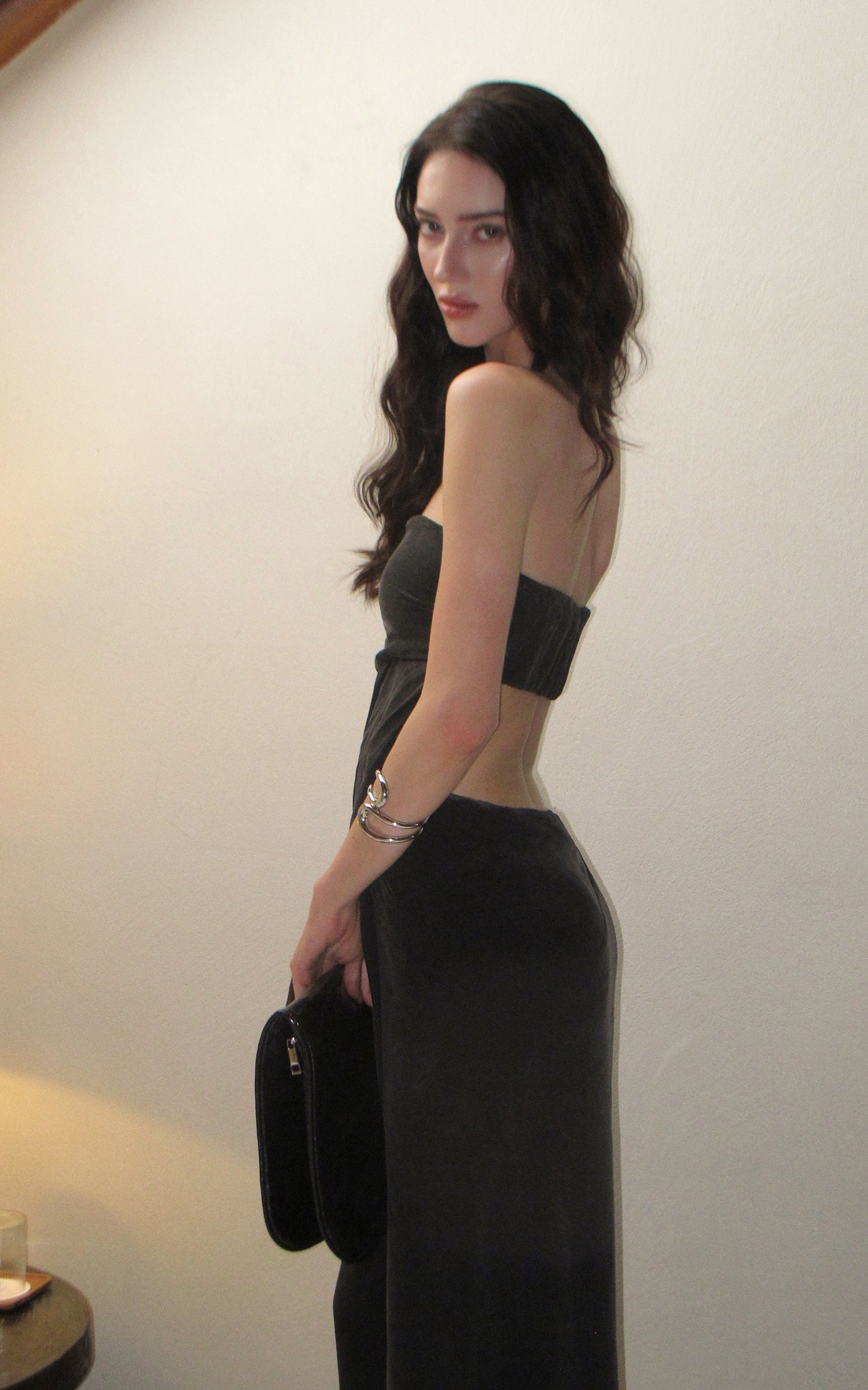 0122stepll Strapless Draped Cut-Out Maxi Dress