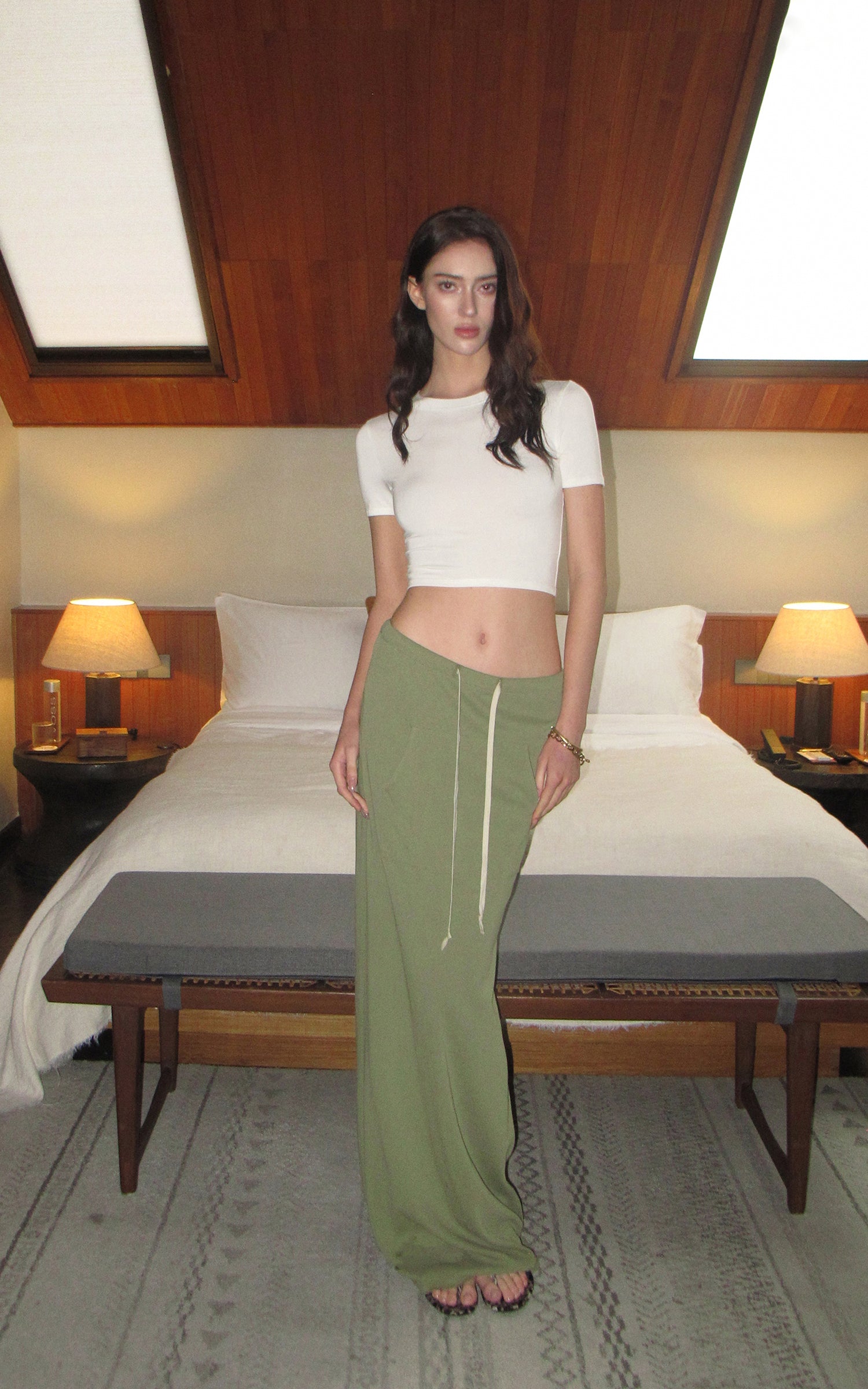 0122stepll Fitted Tee &amp; Drawstring Maxi Skirt Set