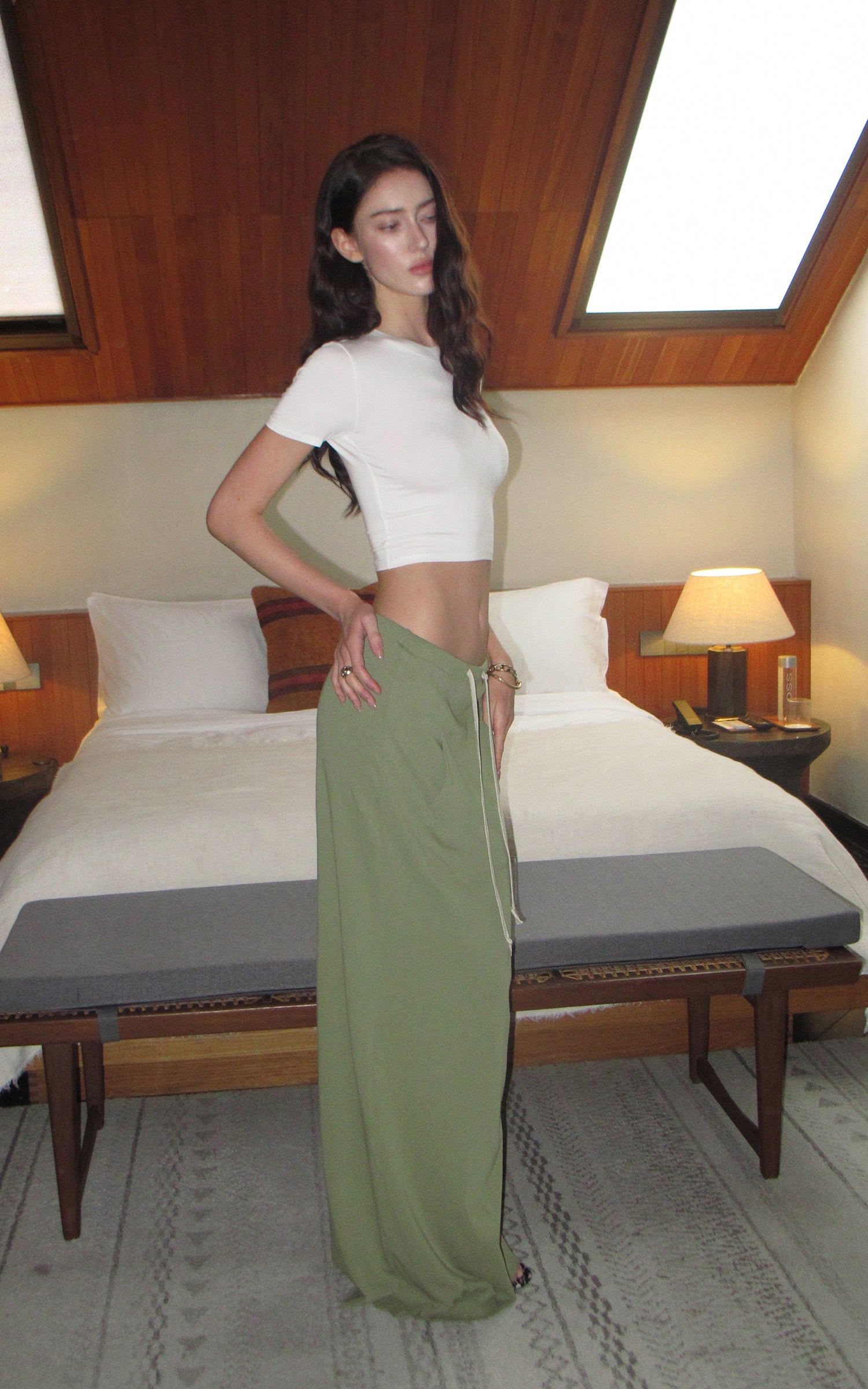 0122stepll Fitted Tee &amp; Drawstring Maxi Skirt Set