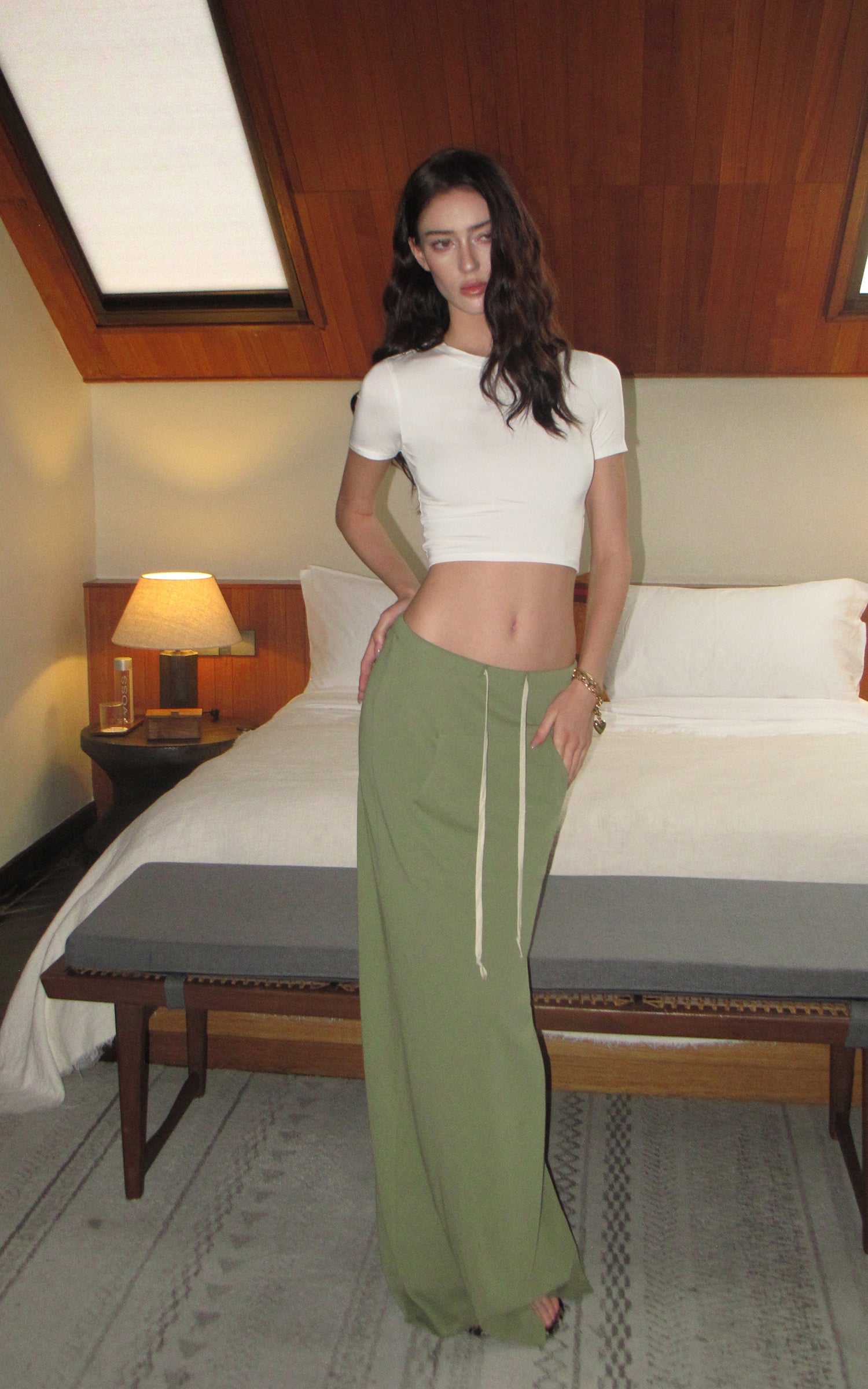 0122stepll Fitted Tee &amp; Drawstring Maxi Skirt Set