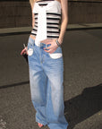 0122stepll Contrast Pocket Wide-Leg Denim Pants