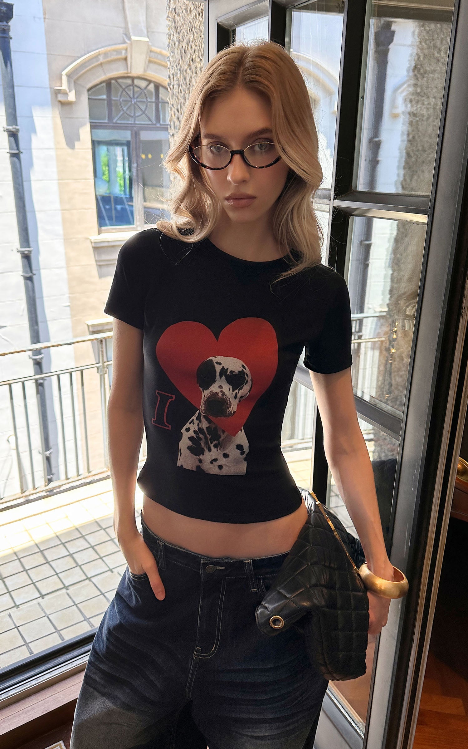 0122stepll Dalmatian Heart Graphic Baby Tee