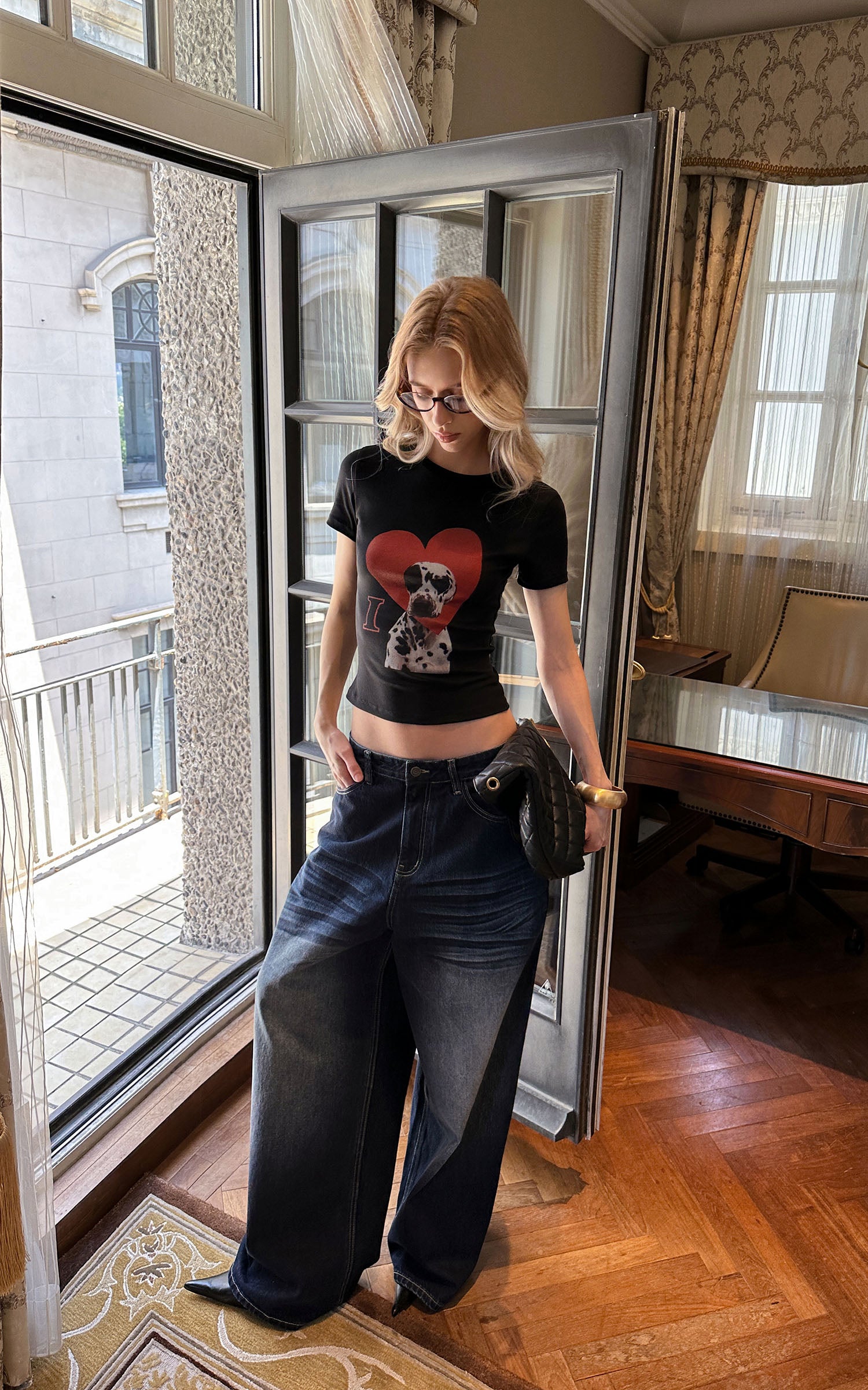 0122stepll Dalmatian Heart Graphic Baby Tee