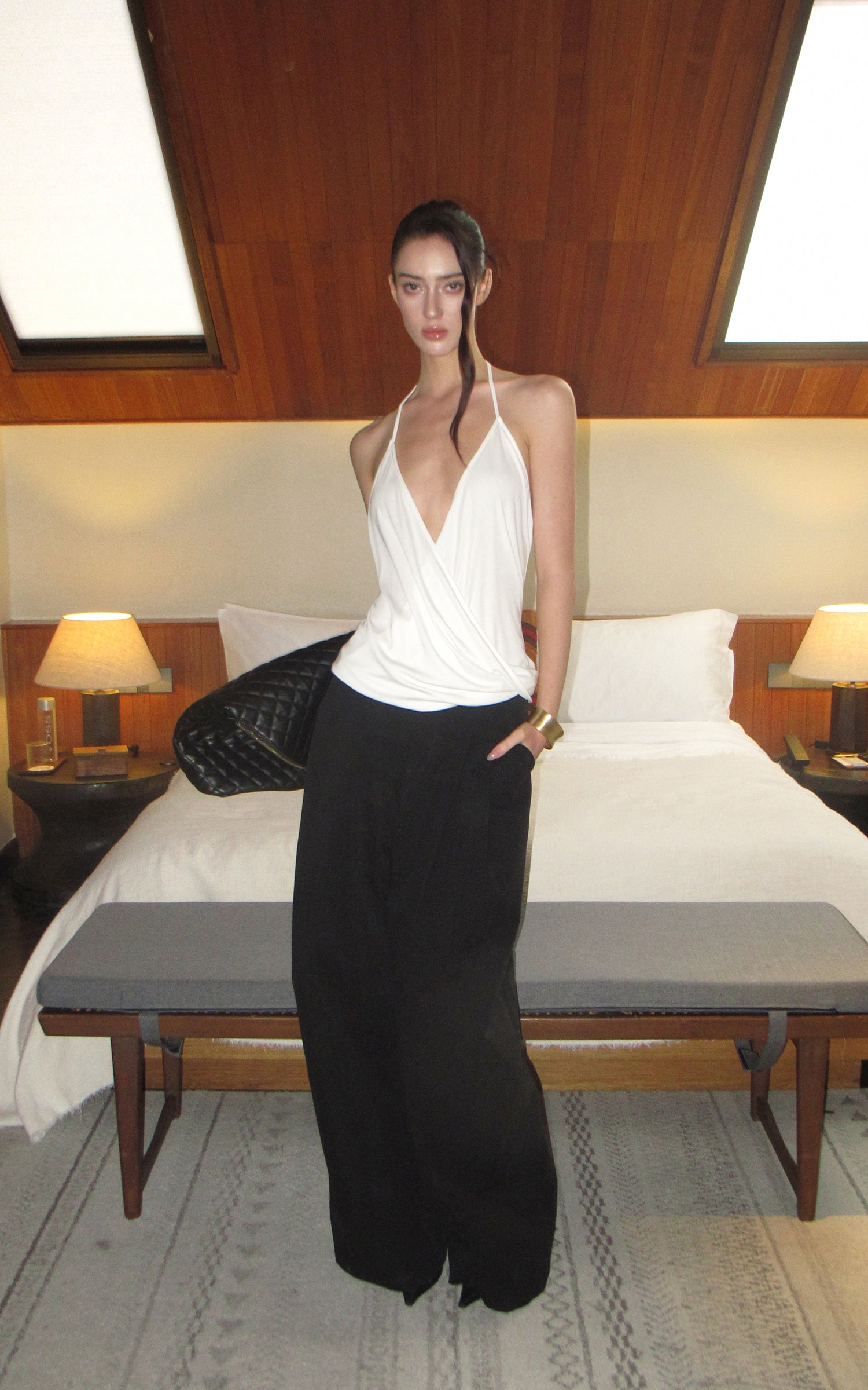 0122stepll Haut halter drapé blanc