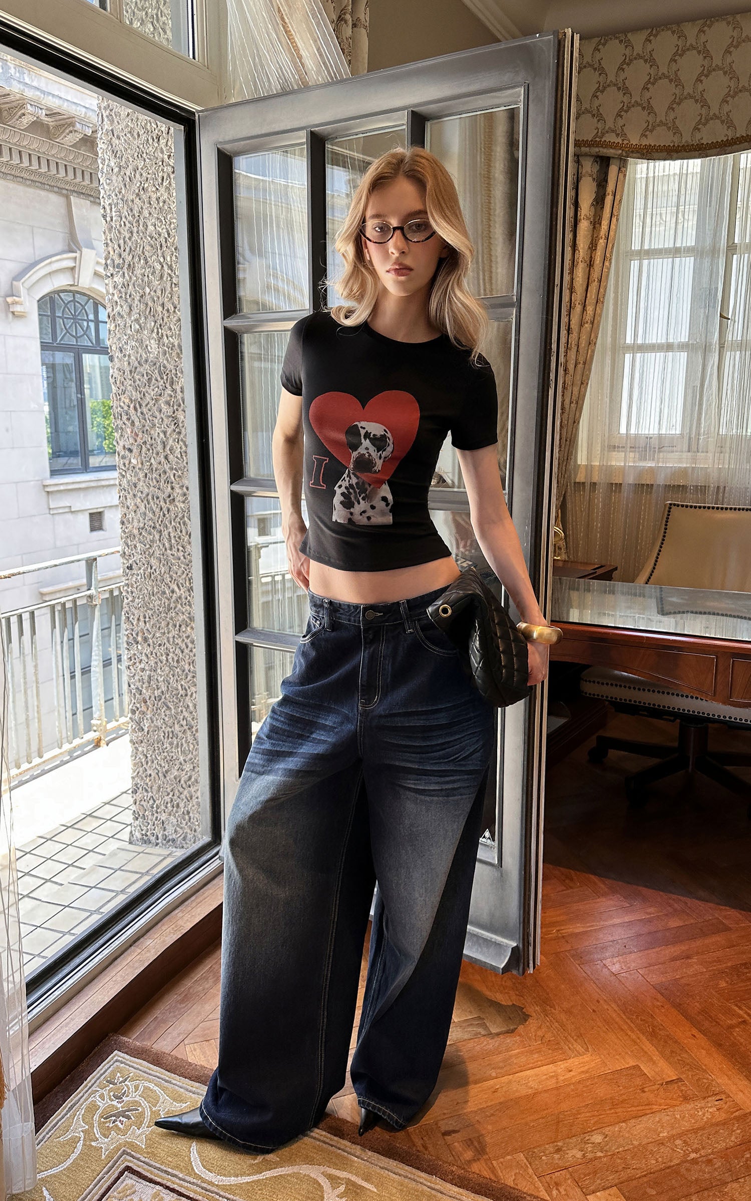 0122stepll Dalmatian Heart Graphic Baby Tee