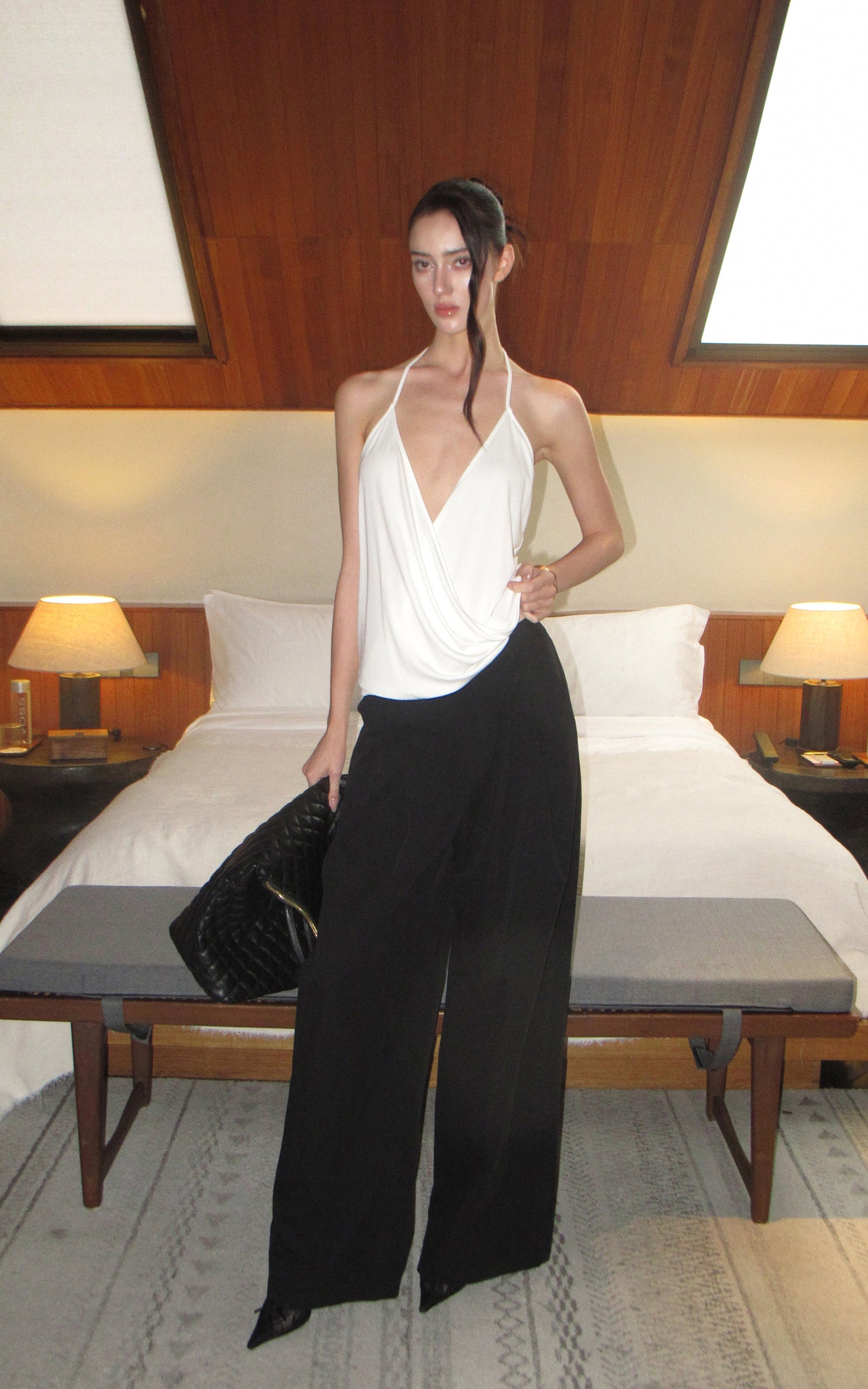 0122stepll Haut halter drapé blanc
