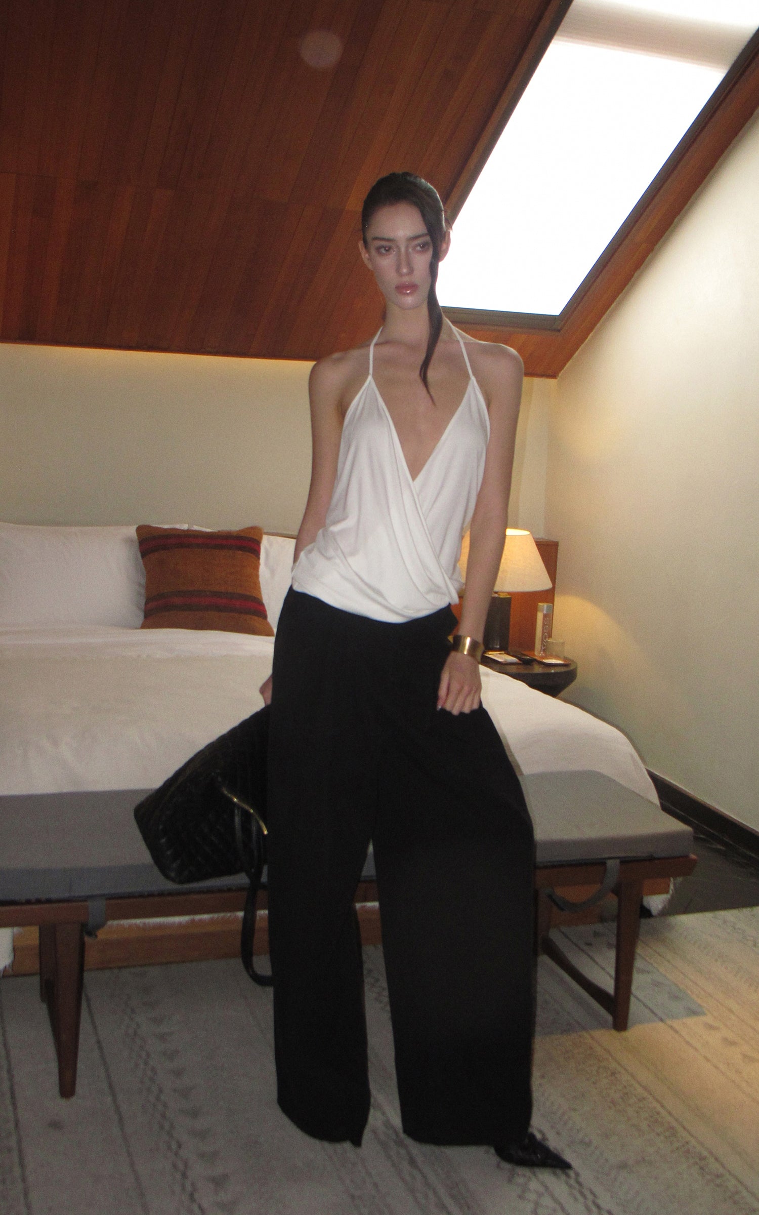 0122stepll Haut halter drapé blanc