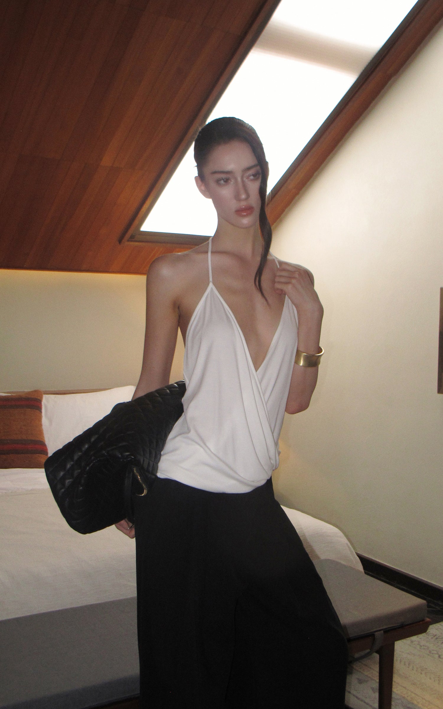 0122stepll Haut halter drapé blanc