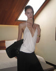 0122stepll Haut halter drapé blanc