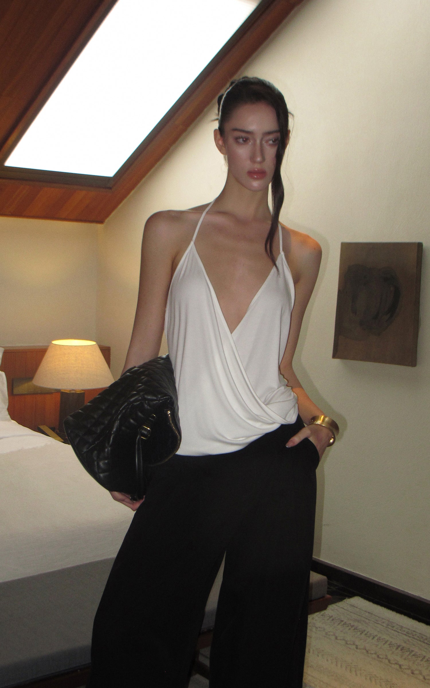 0122stepll Haut halter drapé blanc