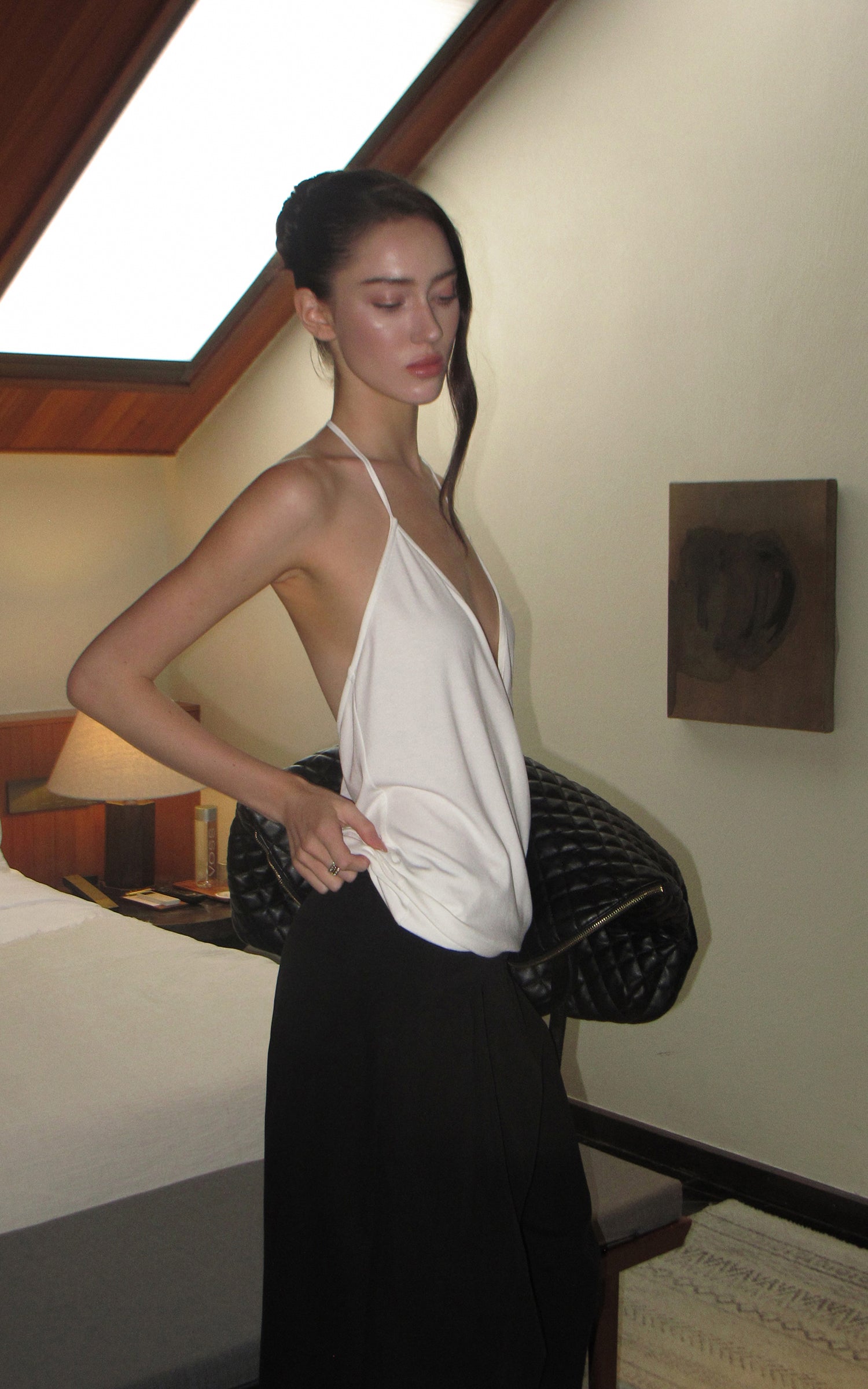 0122stepll Haut halter drapé blanc