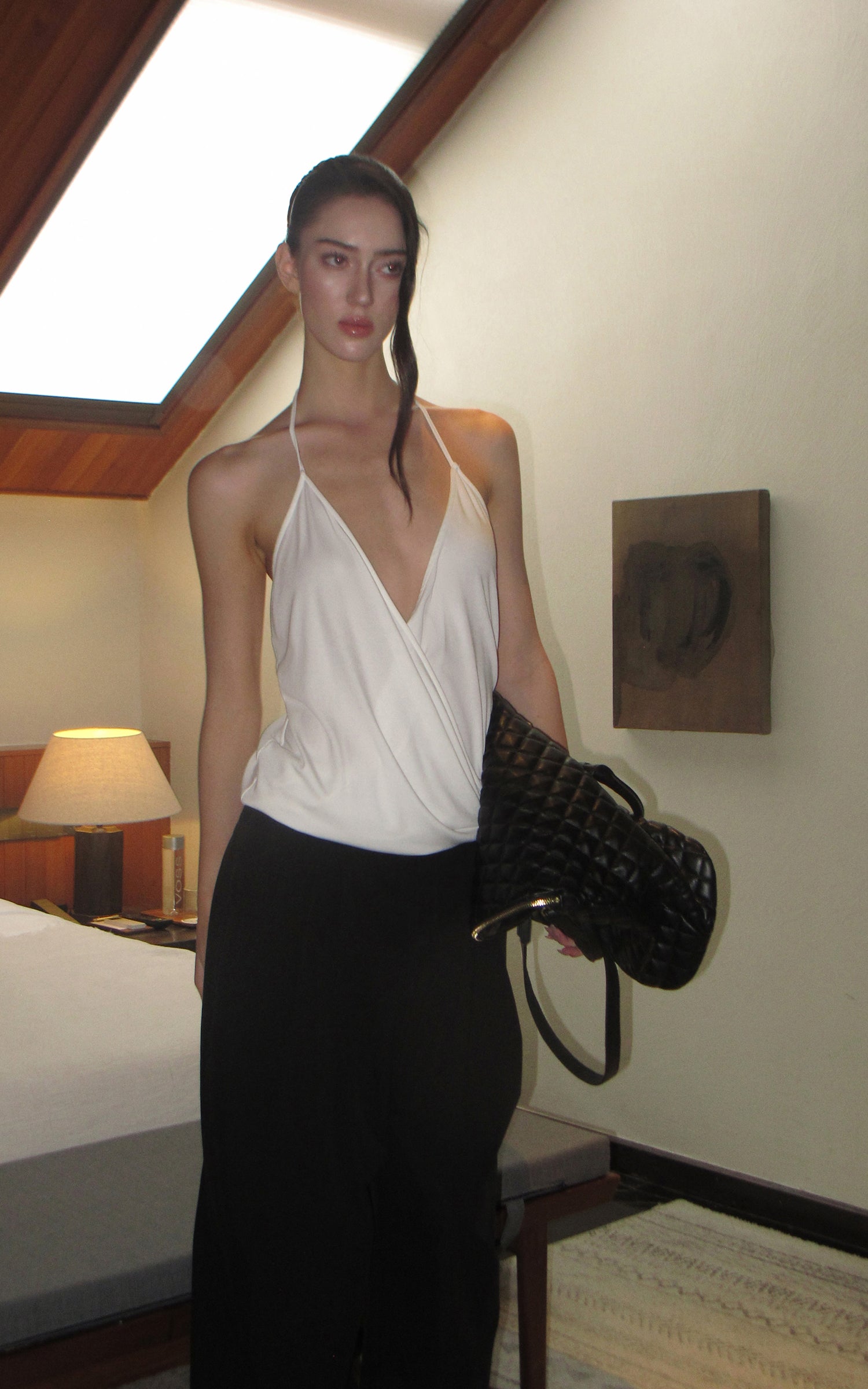 0122stepll Haut halter drapé blanc