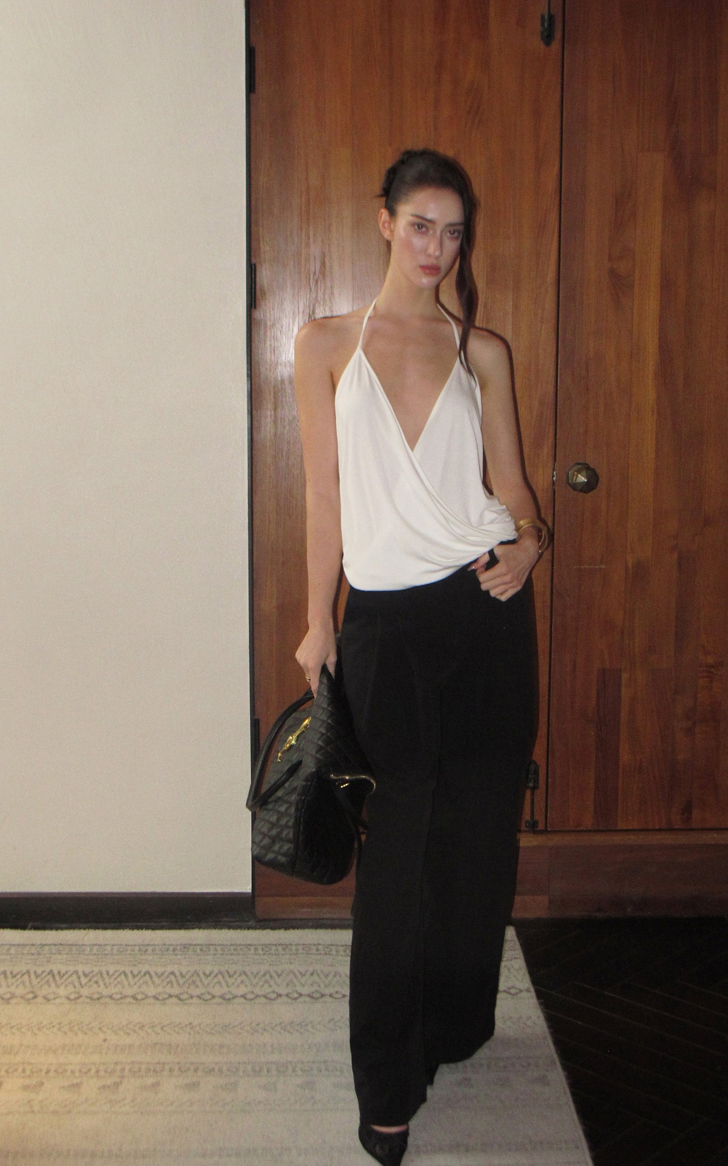 0122stepll Haut halter drapé blanc